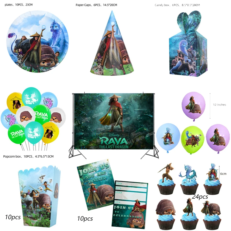 Disney Raya and The Last Dragon Party Theme Tableware Children's Birthday Balloons Set Decoration Photo Backdrop Supplies | Дом и сад