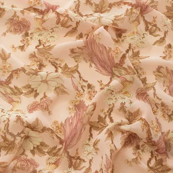 High viscose chiffon fabric spring/summer printed fabric apricot base with birdsong and floral softness
High viscose chiffon fabric spring/summer printed fabric apricot base with birdsong and floral softness