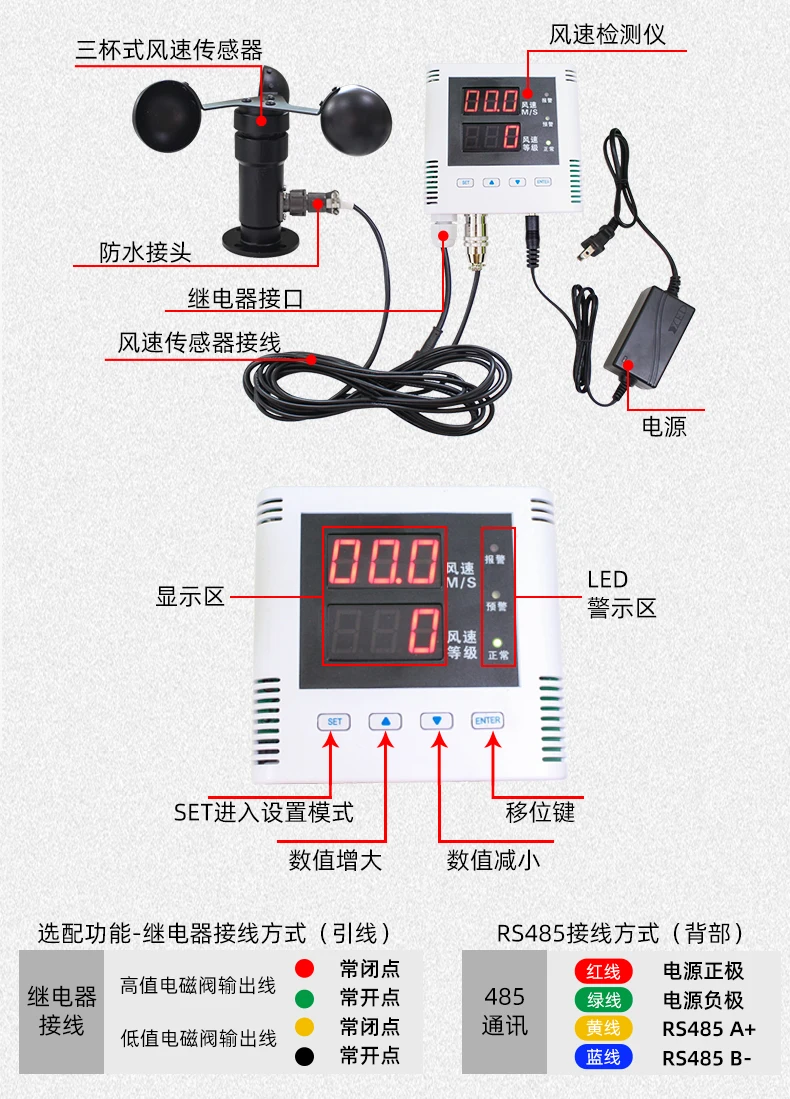Description Picture 3 of itemRS485 Tower Crane Wind Alarm Device Controller Wind Meter Sensor Anemometer Display Engineering