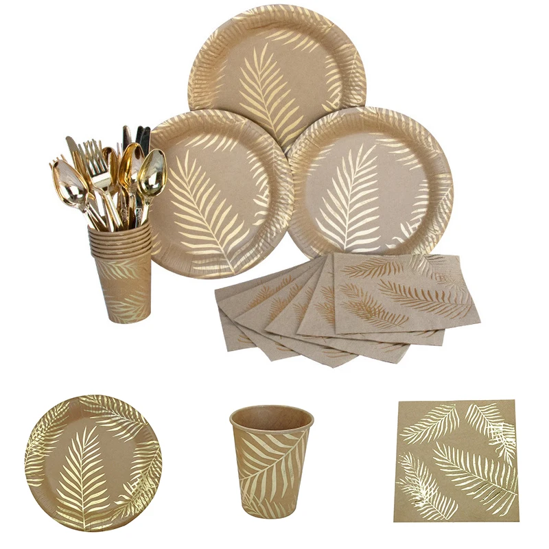 Generic Bronzing Palm Leaf Disposable Tableware Kraft Paper Plate