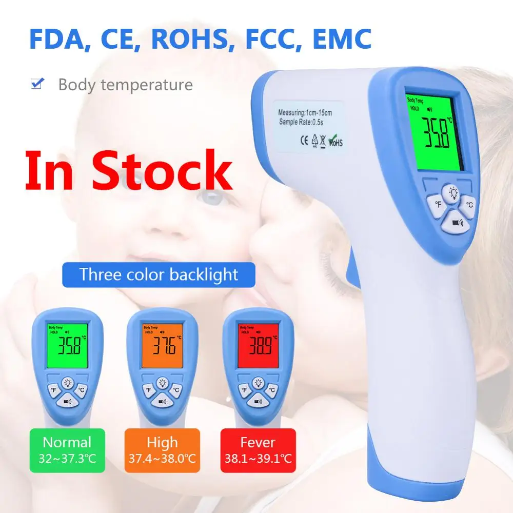 

In Stock Baby Adult Digital Termomete Infrared Forehead Body Thermometer Gun Non-contact Temperature Measurement CE FDA FCC ROHS