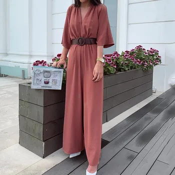 Fashion Designer Women Casual Jumpsuit Soild Color Simple Cutting Deep V Neck Jumpsuits Retro Belt Streetwear Rompers Female
Fashion Designer Women Casual Jumpsuit Soild Color Simple Cutting Deep V Neck Jumpsuits Retro Belt Streetwear Rompers Female