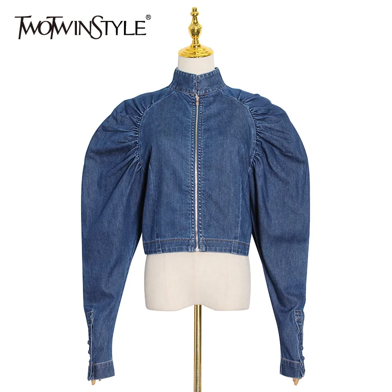 TWOTWINSTYLE Casual Ruched Denim Tops For Women Stand Collar Batwing Sleeve Large Size Blouse Female Fashion New Clothing 2020
TWOTWINSTYLE Casual Ruched Denim Tops For Women Stand Collar Batwing Sleeve Large Size Blouse Female Fashion New Clothing 2020