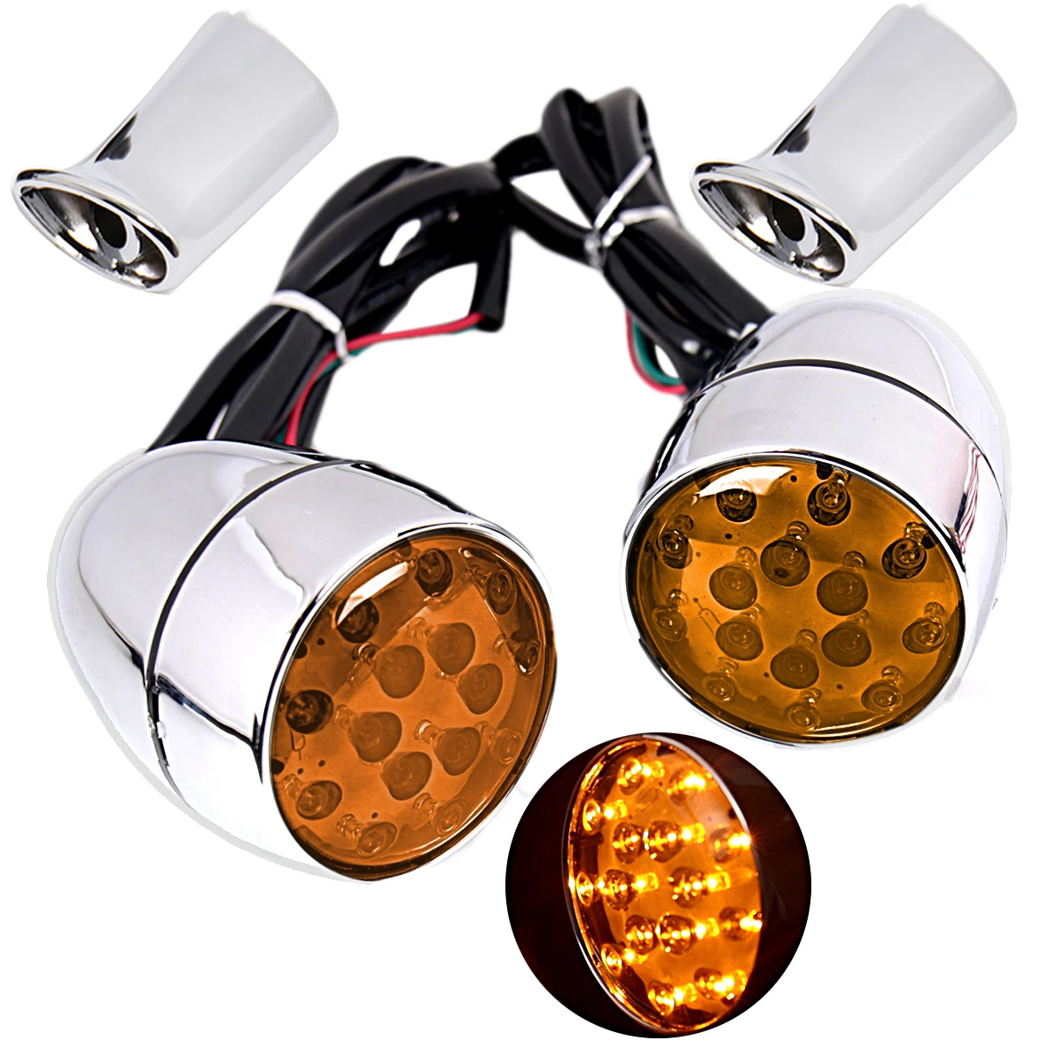 

Rear Chrome Orange Turn Signals Indicators LED Lights With Long Brackets For Harley XL 883 1200 XL Softail Dyna