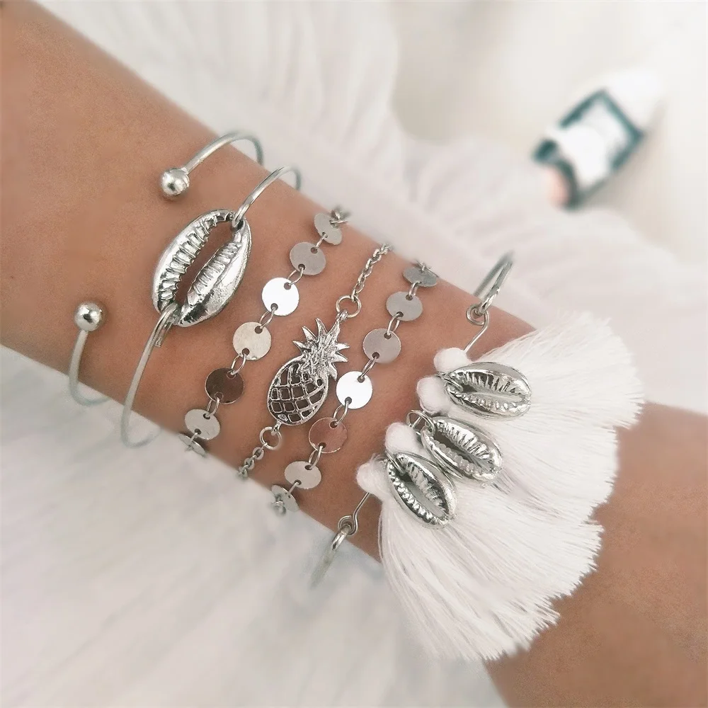 Boho Women Bracelet Shell Pineapple Round Fringe Open Silver Bracelets Simple Lady Beach Jewelry Accessories Female Bracelet Set
Boho Women Bracelet Shell Pineapple Round Fringe Open Silver Bracelets Simple Lady Beach Jewelry Accessories Female Bracelet Set
