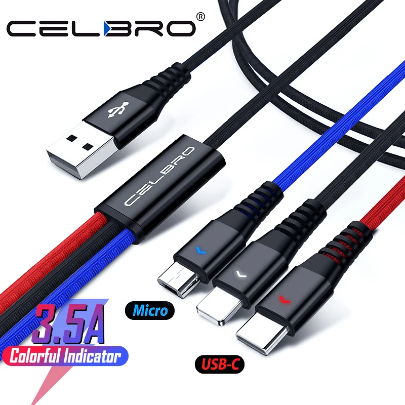 Зарядный кабель 3 в 1 со светодиодной подсветкой Micro Usb Тип C зарядный для Samsung Huawei