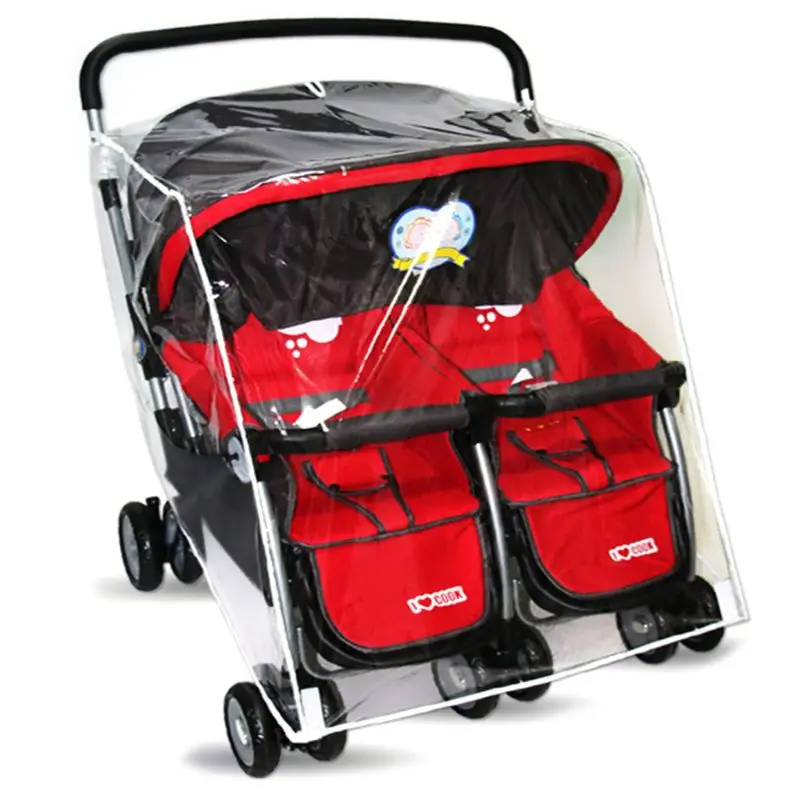 Baby Pushchairs Rain Cover for Twins Clear Stroller Raincoat Wind Dust Shield | Мать и ребенок