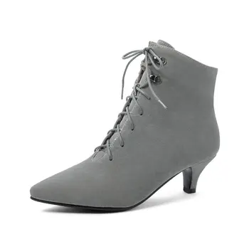 2021 New Lace Up Zipper Pointed Toe Casual Ankle Boots Flock Fashion Thin High Heel Autumn Winter Women Shoes Big Size 34-43 
2021 New Lace Up Zipper Pointed Toe Casual Ankle Boots Flock Fashion Thin High Heel Autumn Winter Women Shoes Big Size 34-43
