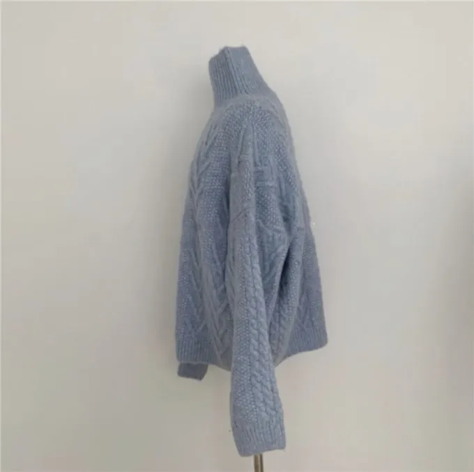 Korea kobiety jesienno-zimowy sweter z golfem Twist sweter z wełny z długim rękawem luźne dzianinowe swetry Plus Size Casual swetry -