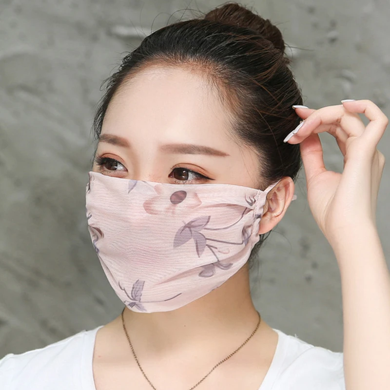 Chiffon Floral Women Face Mask Summer Thin Breathable ,outh Mask Sweet Girls Sunscreen Windproof Outdoor Resuable Mask Wholesale