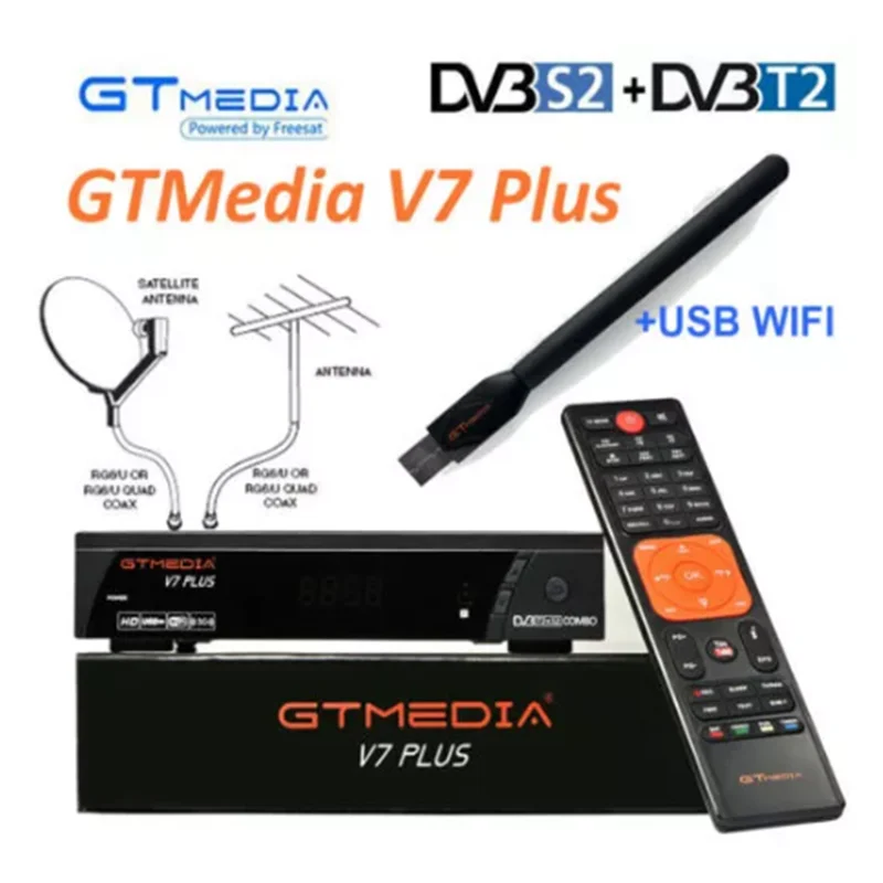 

GTmedia V7 Plus Satellite Receptor Combo 1080P Full HD DVB-S/S2+T/T2 Support H.265 ,DRE Biss key VU PVR WiFi No App