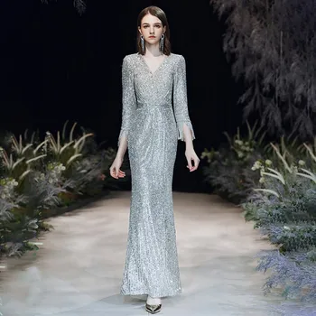 Kesna evening dresses sexy v-neck mermaid black gold sequin Prom dress floor length in stock evening gown with long sleeves
Kesna evening dresses sexy v-neck mermaid black gold sequin Prom dress floor length in stock evening gown with long sleeves