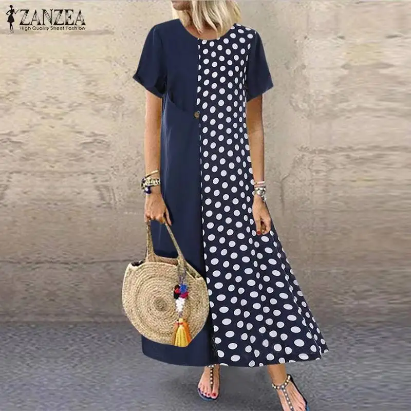2020 ZANZEA Women's Short Sleeve Polka Dot Sundress Fashion Summer Printed Patchwork Maxi Dress Casual Vestidos Robe Plus Size
2020 ZANZEA Women's Short Sleeve Polka Dot Sundress Fashion Summer Printed Patchwork Maxi Dress Casual Vestidos Robe Plus Size