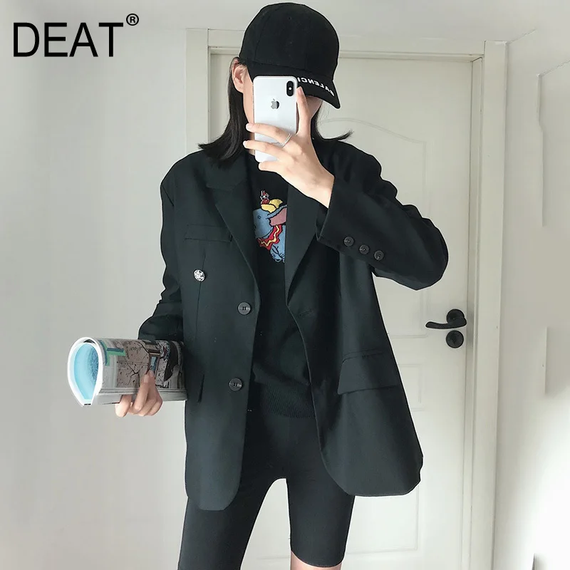 DEAT Black Long Sleeve Single Breasted Pearl Buckle Ladies Office Blazer Femme Jacket Simple Fashion 2019 Winter Coat New TD215 
DEAT Black Long Sleeve Single Breasted Pearl Buckle Ladies Office Blazer Femme Jacket Simple Fashion 2019 Winter Coat New TD215