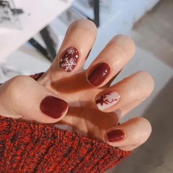 24pcs/box cute false nails Autumn and winter christmas Wine red snowflake pattern short size press on nails with designs glue
24pcs/box cute false nails Autumn and winter christmas Wine red snowflake pattern short size press on nails with designs glue