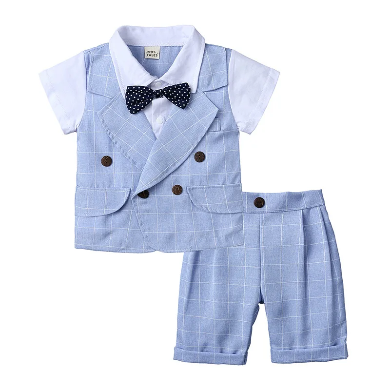 

HOOYI Boys Summer Clothes Boy Shorts Sets Bowtie Vest Shirts Pant Toddler Tuxedo Baby 2 pieces Suits