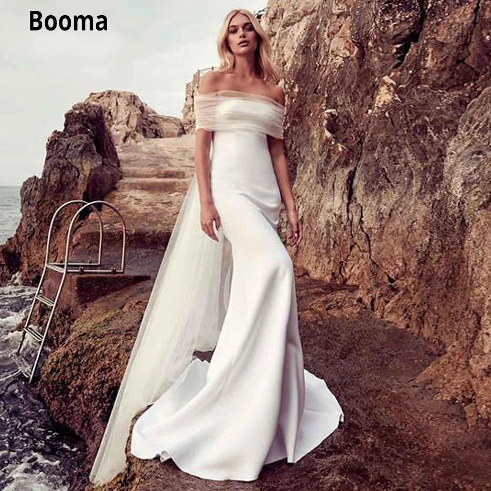 Booma Mermaid Wedding Dresses for Bride Soft Satin Off Shoulder Simple Boho Princess Wedding Gowns with Detachable Train Tulle
Booma Mermaid Wedding Dresses for Bride Soft Satin Off Shoulder Simple Boho Princess Wedding Gowns with Detachable Train Tulle