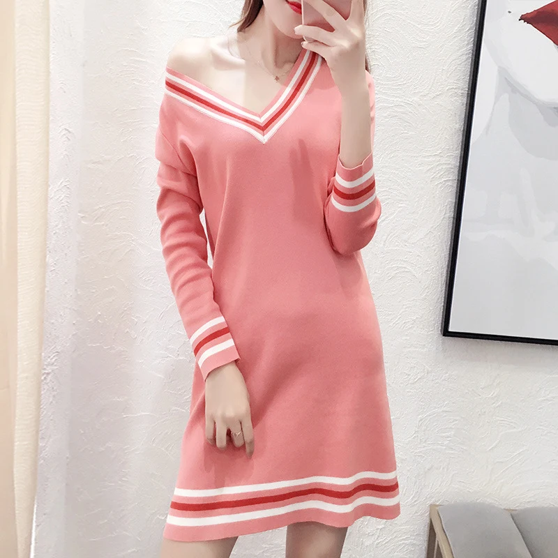Autumn Winter Korean Pink V Neck Long Sleeve Knitted Sweater Women Kawaii T Shirt Dress Female Pullover Sexy Bodycon Clothes xxl
Autumn Winter Korean Pink V Neck Long Sleeve Knitted Sweater Women Kawaii T Shirt Dress Female Pullover Sexy Bodycon Clothes xxl