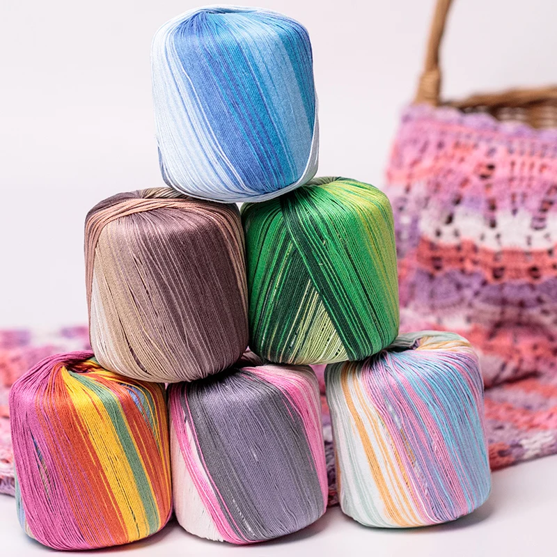 

3 yarns, cross-section dyed rainbow yarn, 5 layers of spun lace, 100% cotton for DIY, hand-knitted crochet