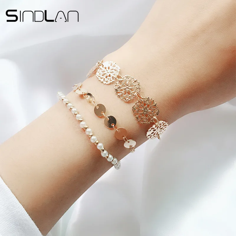 Sindlan 3PCs Gold Hollow Flower Pearl Bead Bracelets Set Romantic Girls Bridal Chain Link Bracelets for Wedding Wrist Jewelry
Sindlan 3PCs Gold Hollow Flower Pearl Bead Bracelets Set Romantic Girls Bridal Chain Link Bracelets for Wedding Wrist Jewelry