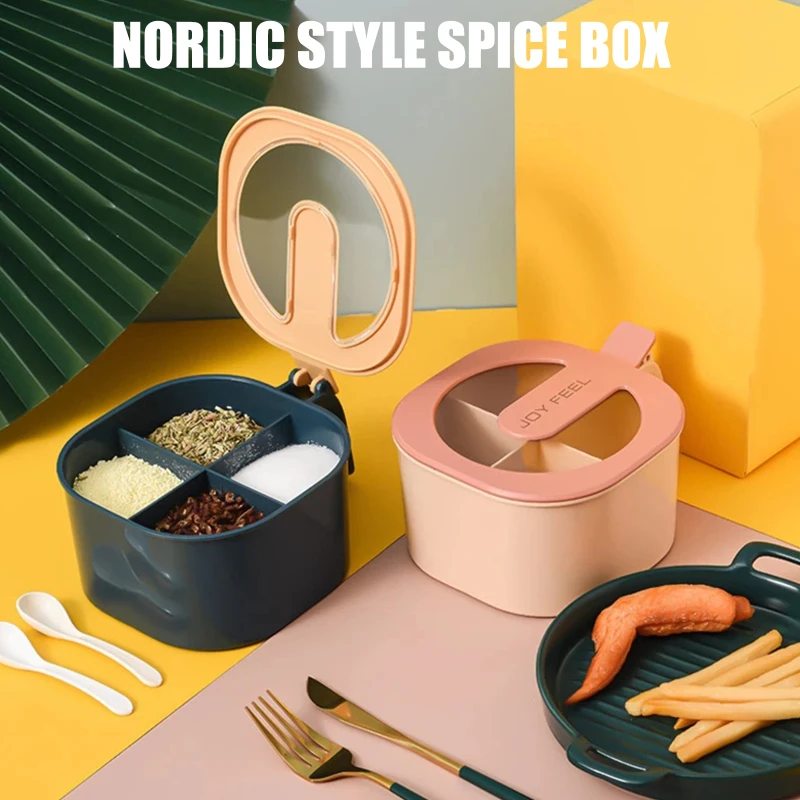 Hot Nordic Style Spice Box Seasoning Pot Four Grid Seasoning Storage Food Container Sealed Organizer Kitchen Tool Accessories
Hot Nordic Style Spice Box Seasoning Pot Four Grid Seasoning Storage Food Container Sealed Organizer Kitchen Tool Accessories