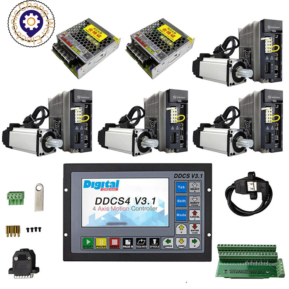 CNC four-axis combination kit,1* ddcsv3.1 Offline CNC Controller+2* 75W power supply+4*750w AC servo motor kit Z-Axis with brake
CNC four-axis combination kit,1* ddcsv3.1 Offline CNC Controller+2* 75W power supply+4*750w AC servo motor kit Z-Axis with brake