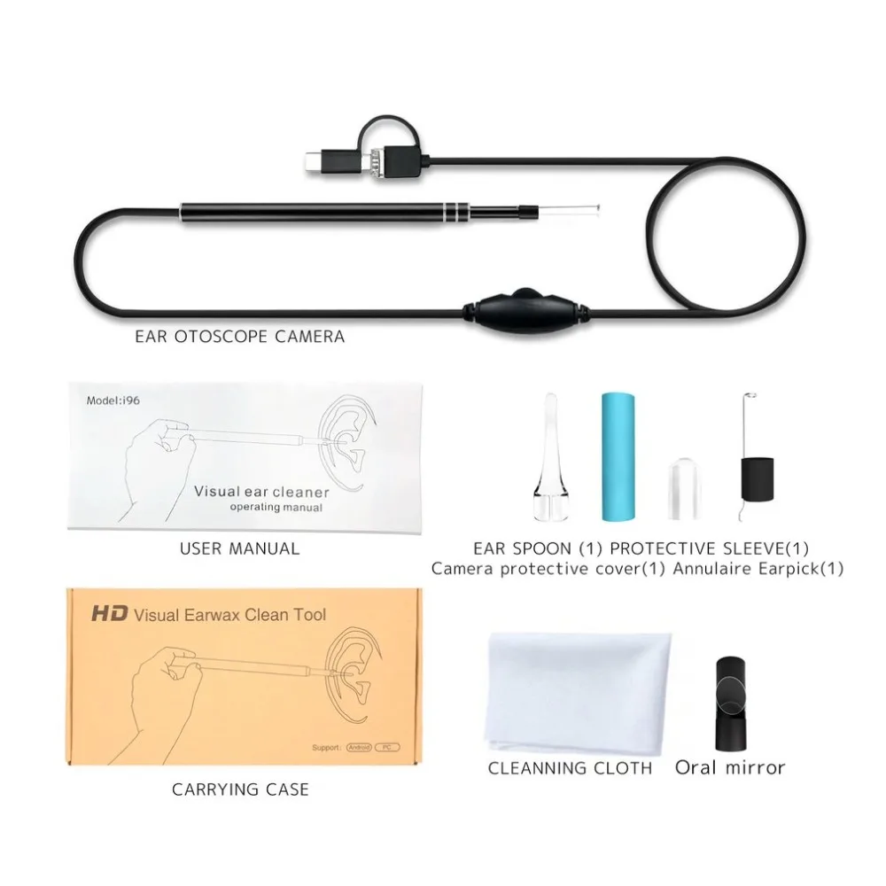 Wireless WiFi Ear Cleaner Earpick Endoscope 5.5mm Lens Otoscope Earwax Cleaning Spoon Remover for Smartphone PC
Wireless WiFi Ear Cleaner Earpick Endoscope 5.5mm Lens Otoscope Earwax Cleaning Spoon Remover for Smartphone PC