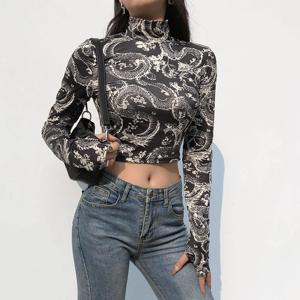 Богемские женские футболки с воротником &quotхомут" 2021 Новый модный тренд принт