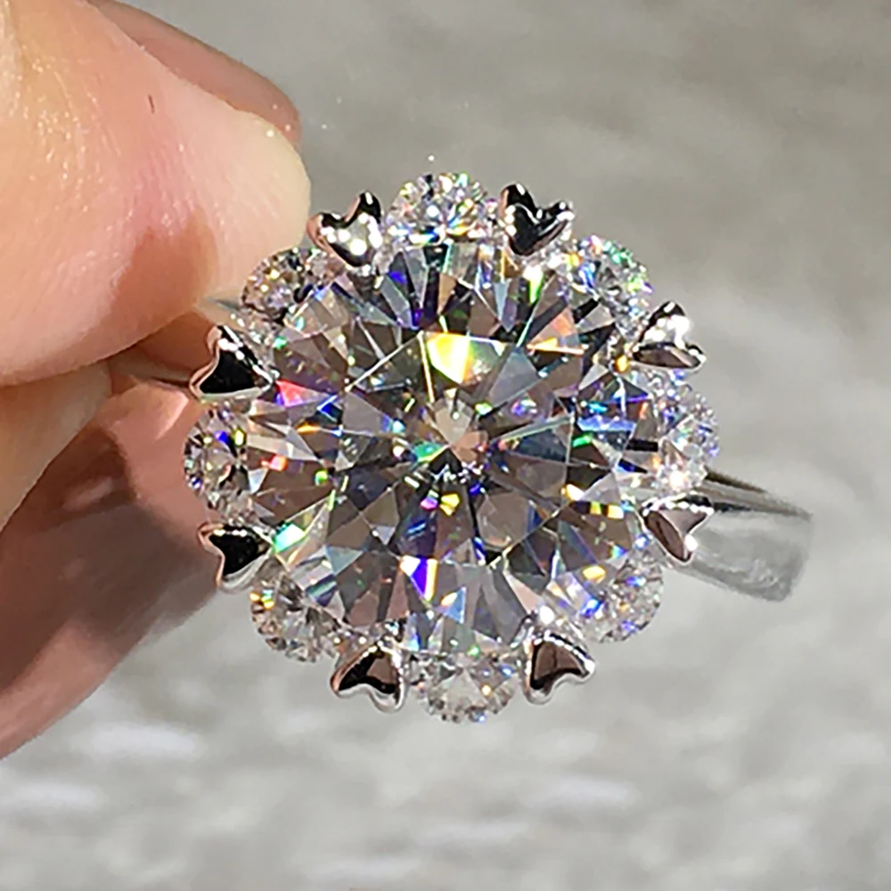 

Custom Solid 18K Au750 White Gold Ring Women Wedding Party Engagement Ring 1 2 3 4 5 Ct Round Heart Flower Moissanite Diamond