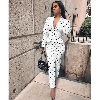 Two Pieces Set Women Polka Dot V-Neck Ruffles Hem Tight Waist Blazer Coat & Pencil Pant Sets
Two Pieces Set Women Polka Dot V-Neck Ruffles Hem Tight Waist Blazer Coat & Pencil Pant Sets