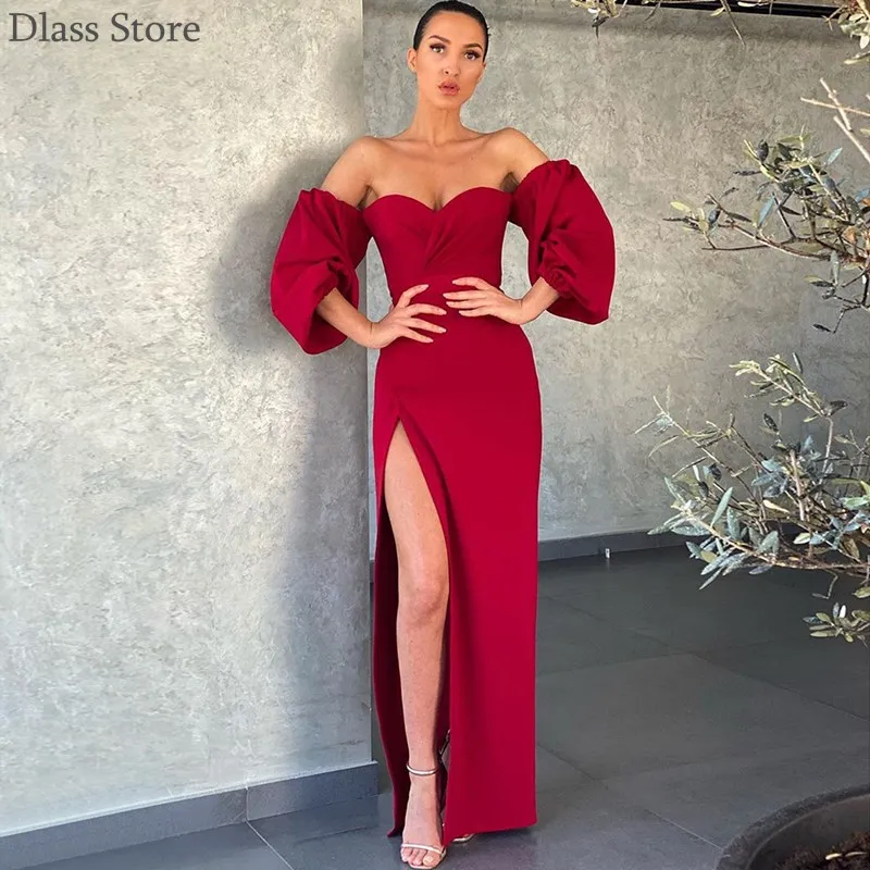 2020 Evening Dress Simple Off Shoulder High Split Lantern Long Sleeve Sweetheart Neck Ankle Length Prom Dress
2020 Evening Dress Simple Off Shoulder High Split Lantern Long Sleeve Sweetheart Neck Ankle Length Prom Dress
