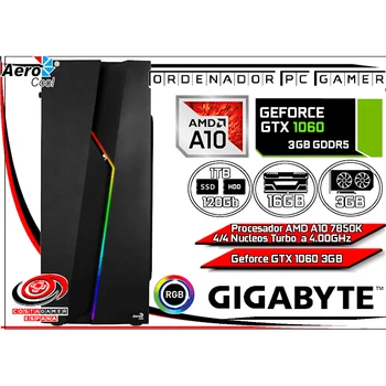 

Pc Gamer Desktop AMD A10 x4/4 a 4.00Ghz 16 hard gb Ram 120 hard gb SSD 1TB HDD GTX 1060 3 hard gb