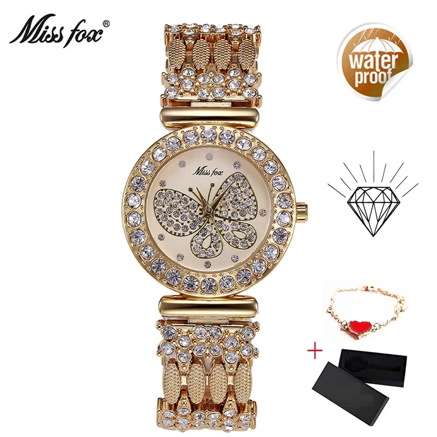 New Butterfly Gold Women Watches Luxury Miss Fox Diamond Girl Watch Waterproof Ladies Wrist Watch Free Heart Bracelet Gift 2019
New Butterfly Gold Women Watches Luxury Miss Fox Diamond Girl Watch Waterproof Ladies Wrist Watch Free Heart Bracelet Gift 2019