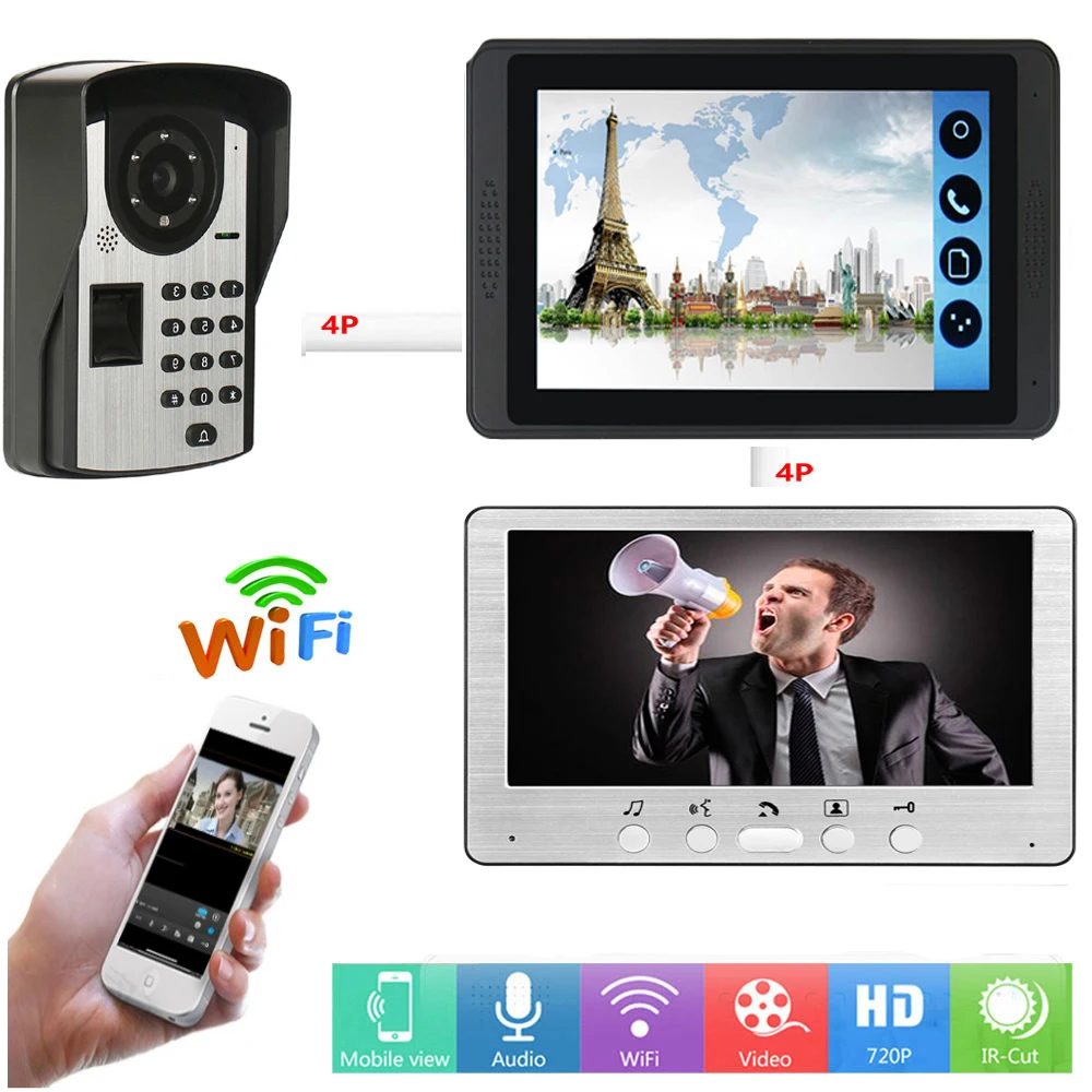 APP Control Fingerprint Password Unlock Video Intercom 7 Inch LCD Wifi Wireless Video Door Phone Doorbell Visual Intercom System
APP Control Fingerprint Password Unlock Video Intercom 7 Inch LCD Wifi Wireless Video Door Phone Doorbell Visual Intercom System