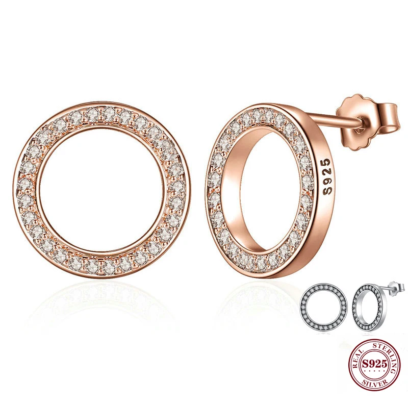 100% 925 Sterling Silver & Rose Gold Color Forever Stud Earrings With Clear CZ Pan Rings For Women Original Fine Jewelry Gift
100% 925 Sterling Silver & Rose Gold Color Forever Stud Earrings With Clear CZ Pan Rings For Women Original Fine Jewelry Gift