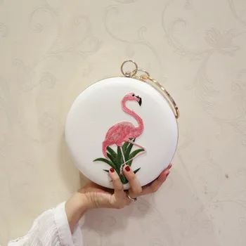 Women Embroidery Flamingo Evening Bags Luxury Round Shaped Female Wedding Dinner Bags Shoulder Bags Clutch Purse 
Women Embroidery Flamingo Evening Bags Luxury Round Shaped Female Wedding Dinner Bags Shoulder Bags Clutch Purse