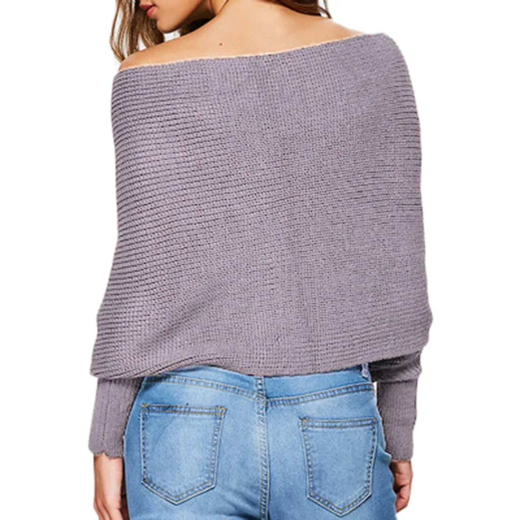 Jaycosin Fashion Casual Simple Lady Long Sleeve Cross Shoulders Cape Sweater Stylish Comfortable Soft Solid Color Blouse