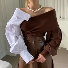 Autumn Women Suit Cross V-neck Strapless Patchwork Knitted Blouse Puff Sleeve Top and High Waist Midi Length PU Leather Skirt
Autumn Women Suit Cross V-neck Strapless Patchwork Knitted Blouse Puff Sleeve Top and High Waist Midi Length PU Leather Skirt