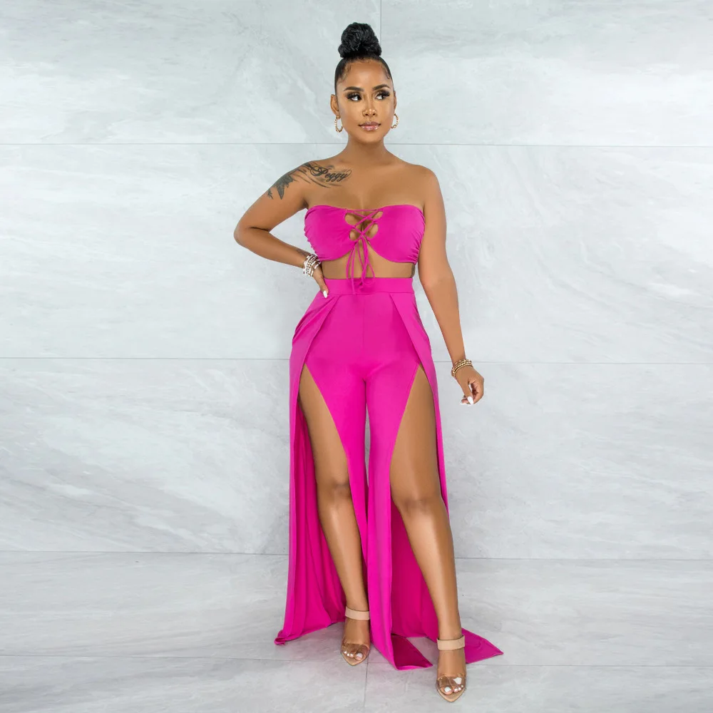 2021Summer Woman New Sexy Tube Top Strap Top with Fashionable Split Wide-Leg Trousers Sexy Fashion Mesh High Waist Suit Twopiece
2021Summer Woman New Sexy Tube Top Strap Top with Fashionable Split Wide-Leg Trousers Sexy Fashion Mesh High Waist Suit Twopiece
