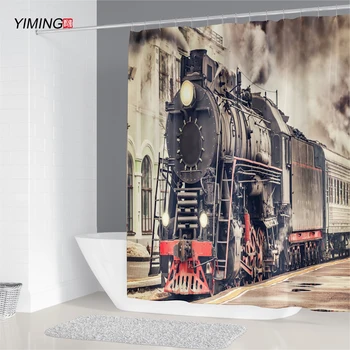 YIMING Retro train printing shower curtain polyester anti-mildew washable curtain bathroom decoration 200*180cmCustomizable size 
YIMING Retro train printing shower curtain polyester anti-mildew washable curtain bathroom decoration 200*180cmCustomizable size