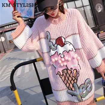 KM STYLISH Women Sweater New Dress Fall/Winter Straight Pink Ice Cream Pattern Beaded Sequins Fringed Ball Loose Sweet Dress
KM STYLISH Women Sweater New Dress Fall/Winter Straight Pink Ice Cream Pattern Beaded Sequins Fringed Ball Loose Sweet Dress