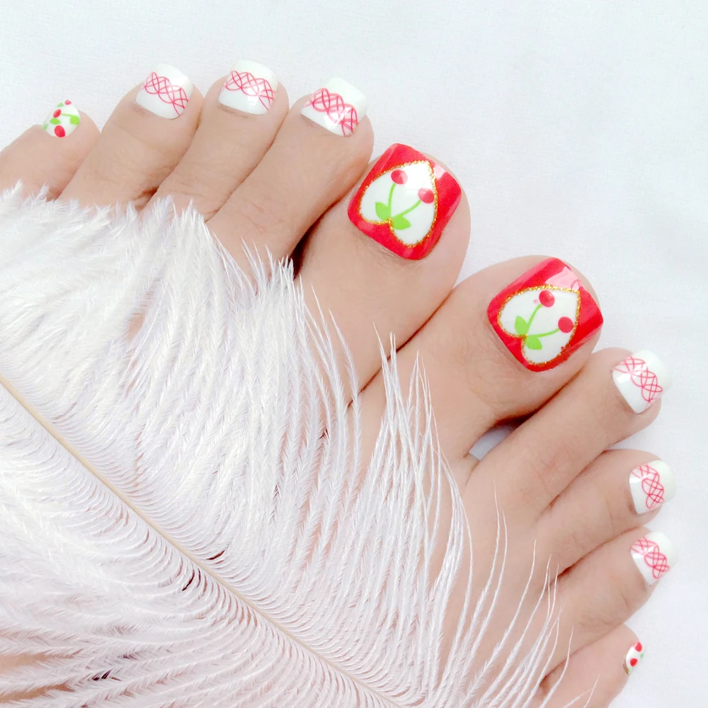 24Pcs Cute Artificial False Toe Nails Cherry Patterns Fake Toenails With Design DIY Full Cover Tips Manicure Tools
24Pcs Cute Artificial False Toe Nails Cherry Patterns Fake Toenails With Design DIY Full Cover Tips Manicure Tools