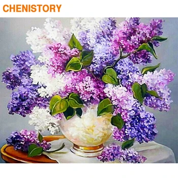 

CHENISTORY Frame 60x75cm DIY Painting By Numbers Violet Flowers Kit Modern Wall Art Painting Canvas By Numbers Draw For Home Art