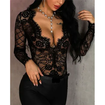 Sexy Women Lace Mesh See Through Jumpsuit Bodycon Bodysuit Deep V-neck Clubwear Black New Leotard Romper Blouse Long Sleeve Tops
Sexy Women Lace Mesh See Through Jumpsuit Bodycon Bodysuit Deep V-neck Clubwear Black New Leotard Romper Blouse Long Sleeve Tops