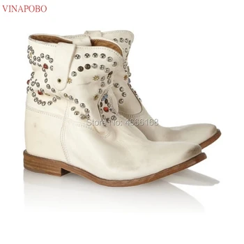 2019 Original Leather High Top Short rivet Wedge Ankle Boots Spring Autumn Woman Flats Height Increaing Heels Motorcycle Boots
2019 Original Leather High Top Short rivet Wedge Ankle Boots Spring Autumn Woman Flats Height Increaing Heels Motorcycle Boots