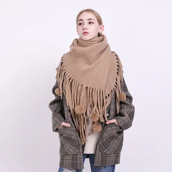 

Fall and Winter 2019 New Korean Style Cashmere-like Scarf Female fringed wool ball Heating and Sunscreen Shawl
