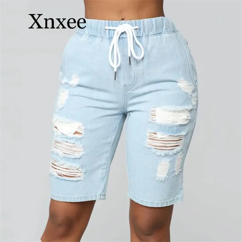 Knee Length Light Blue Pants Denim Drawstring Waist Lady High Waist Hole Light Blue Short Jeans Women Pop Denim Bottoms
Knee Length Light Blue Pants Denim Drawstring Waist Lady High Waist Hole Light Blue Short Jeans Women Pop Denim Bottoms