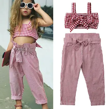 2020 Toddler Kids Baby Girl Clothes Set Summer Sleeveless Red Plaid Bow Crop Top+Plaid Pants Casual Children Girls Clothing 1-7T 
2020 Toddler Kids Baby Girl Clothes Set Summer Sleeveless Red Plaid Bow Crop Top+Plaid Pants Casual Children Girls Clothing 1-7T