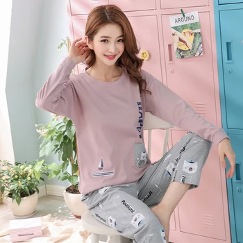2019 Autumn Cotton Pajamas Sets for Women Long Sleeve O-Neck Pyjama Cute Girls Cartoon Cats Homewear Female Lounge Home Clothing
2019 Autumn Cotton Pajamas Sets for Women Long Sleeve O-Neck Pyjama Cute Girls Cartoon Cats Homewear Female Lounge Home Clothing