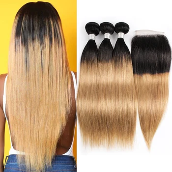 Ombre Straight Bundles With Closure Brazilian Human Hair Weave Bundles With Closure Remy 1B 27 30 Closure With Bundles Straight
Ombre Straight Bundles With Closure Brazilian Human Hair Weave Bundles With Closure Remy 1B 27 30 Closure With Bundles Straight